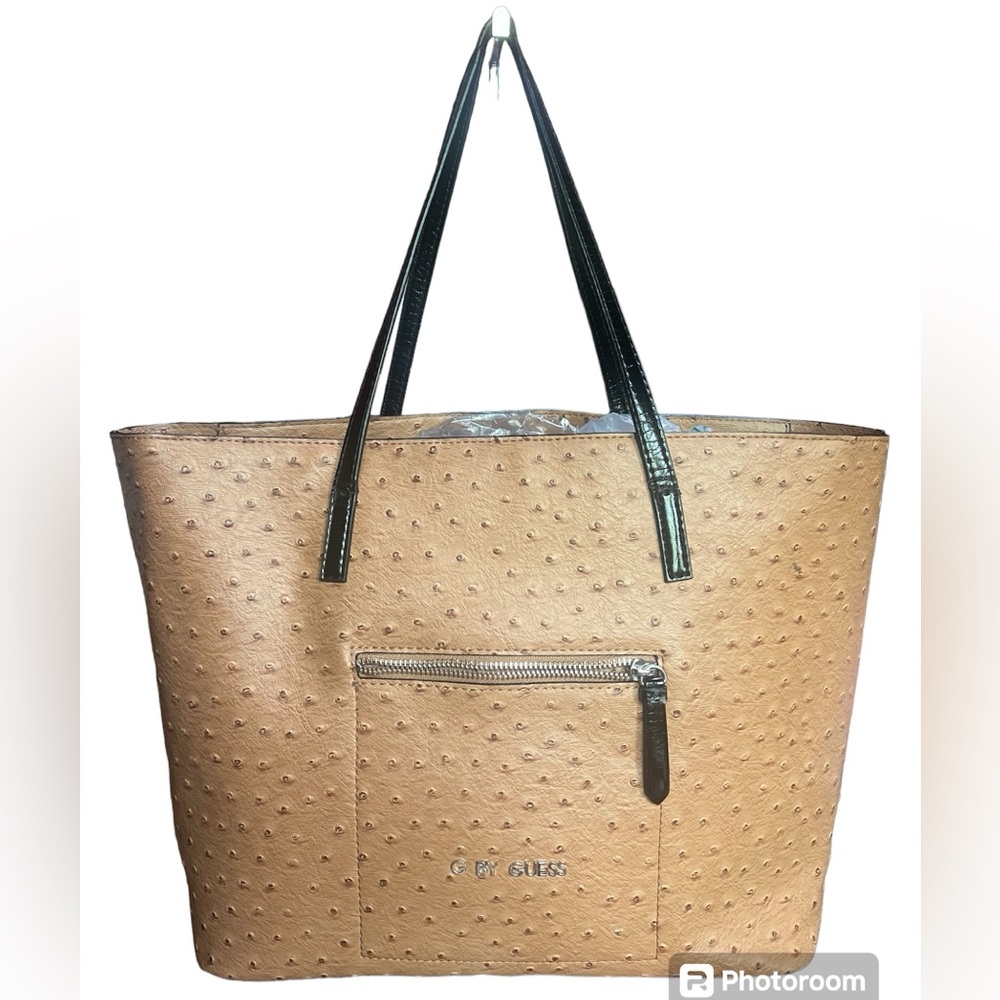 G by Guess Ostrich Brown Tote EUC